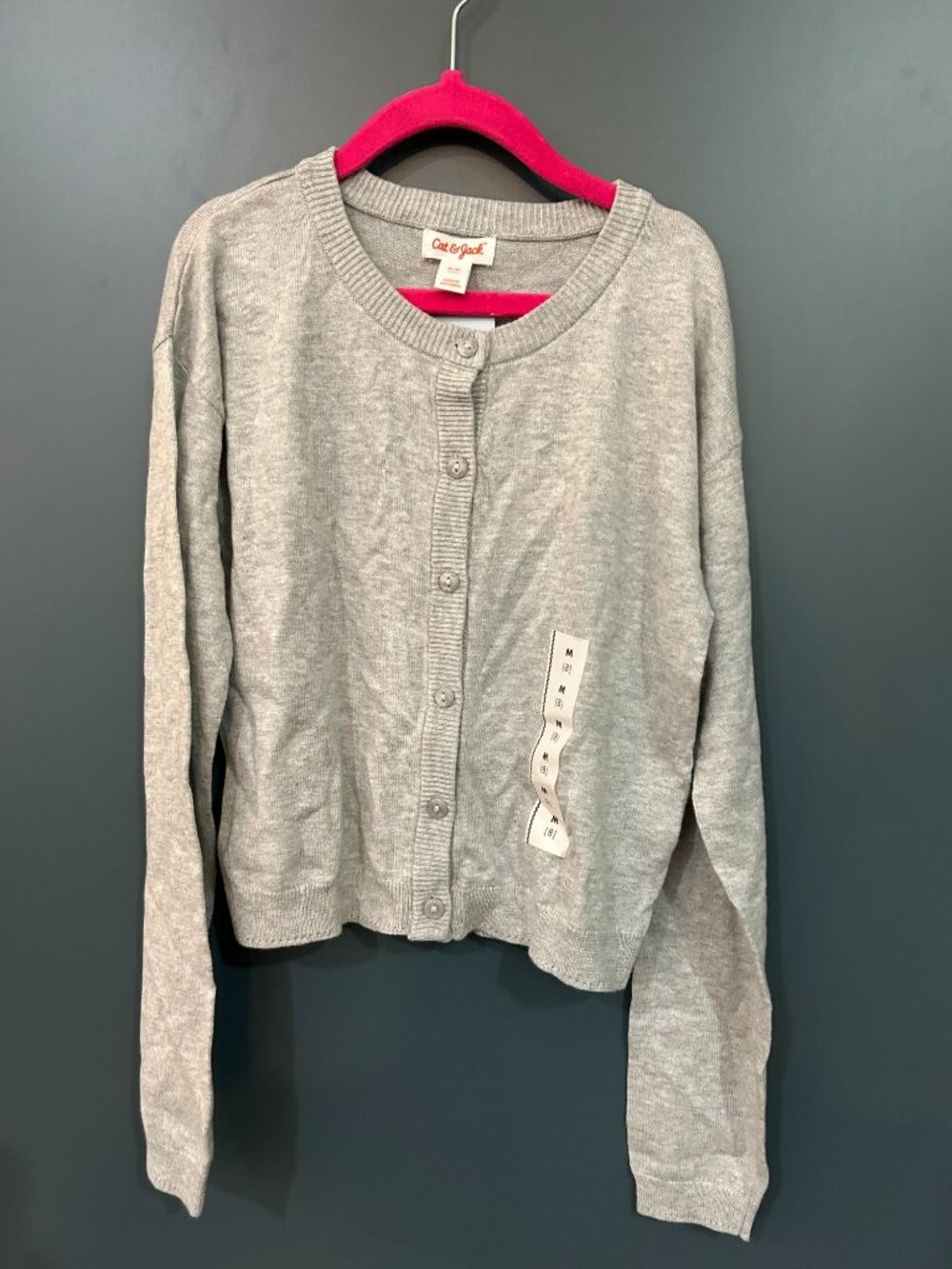 NWT Girls' Medium Button-Front Cardigan Sweater Cat & Jack, Light Heather Gray